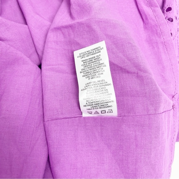 DRAPER JAMES Women's Purple Eyelet Short Puff Sleeve HEIDI V-Neck Top Blouse XL - Picture 8 of 8